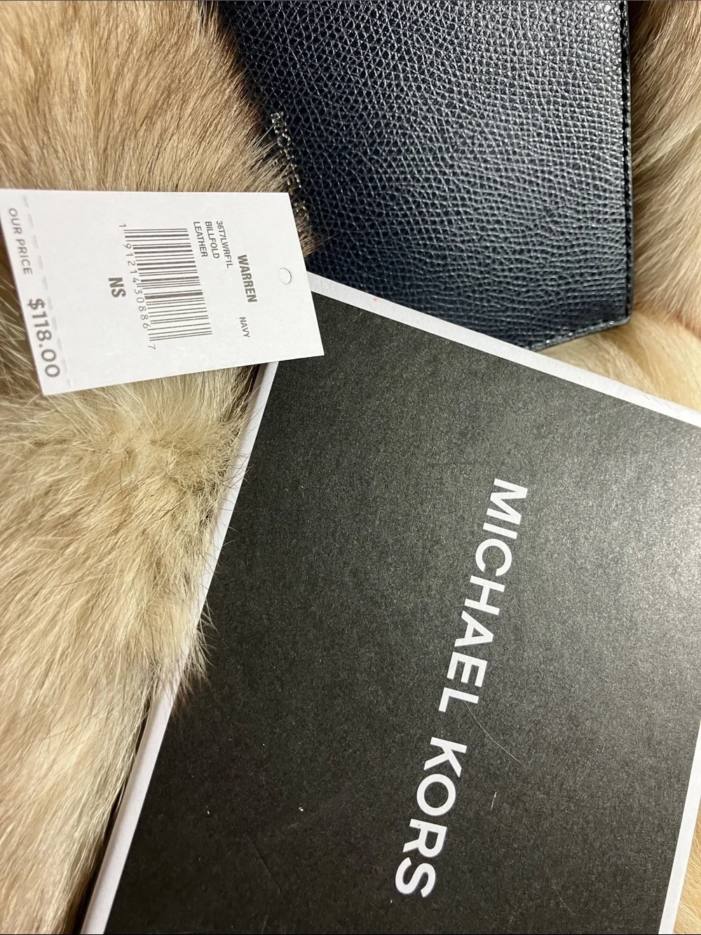 NWT. Michael Kors Navy Blue Textured Leather Men’s Bi-Fold Wallet